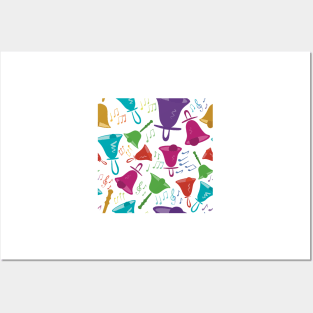 Colorful Handbells And Notes Pattern Posters and Art